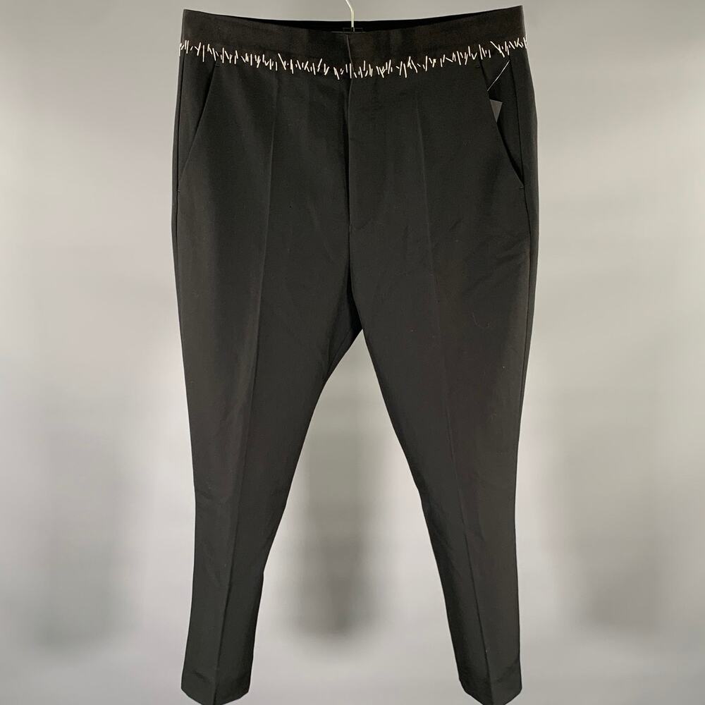 HAIDER ACKERMANN Size 33 Black White Contrast Stitch Silk Cotton Dress Pants